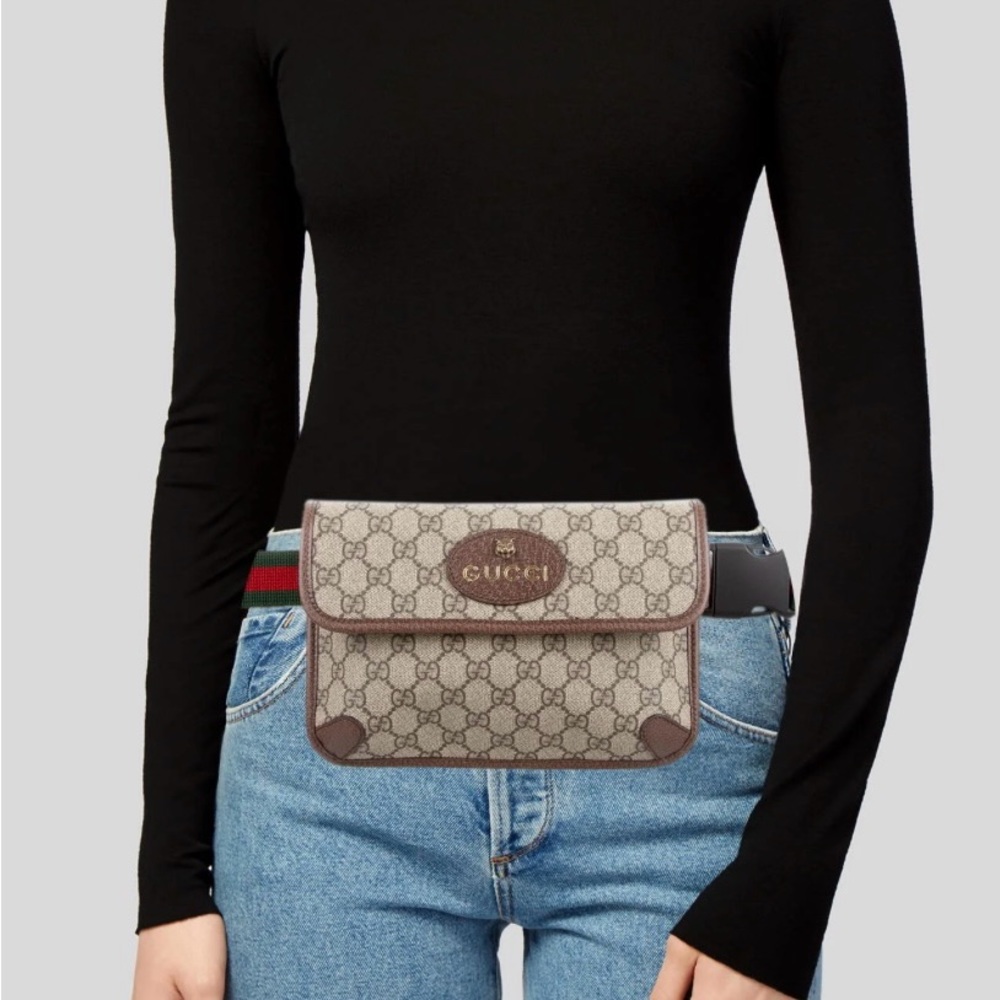 GUCCI Neo Vintage GG Supreme Belt/Bum Bag Cream Brown PVC Leather - like new